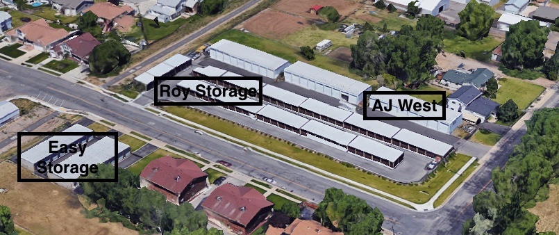 Aerial view of Roy Storage and neighboring lots
